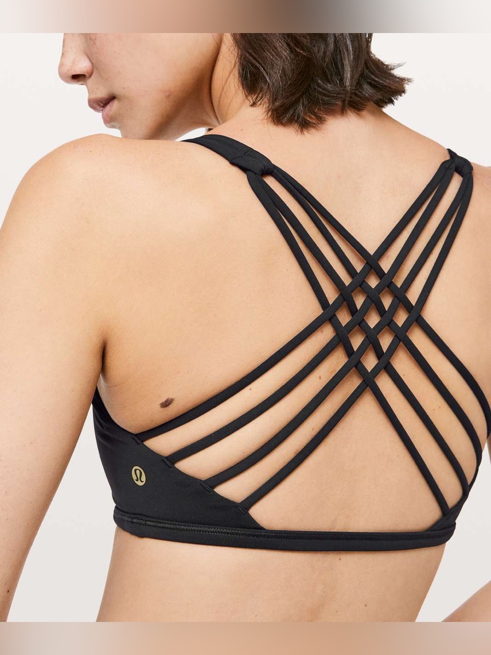 Lululemon Sports Bra Black Strappy Free To Be Wild Yoga Athletic open back